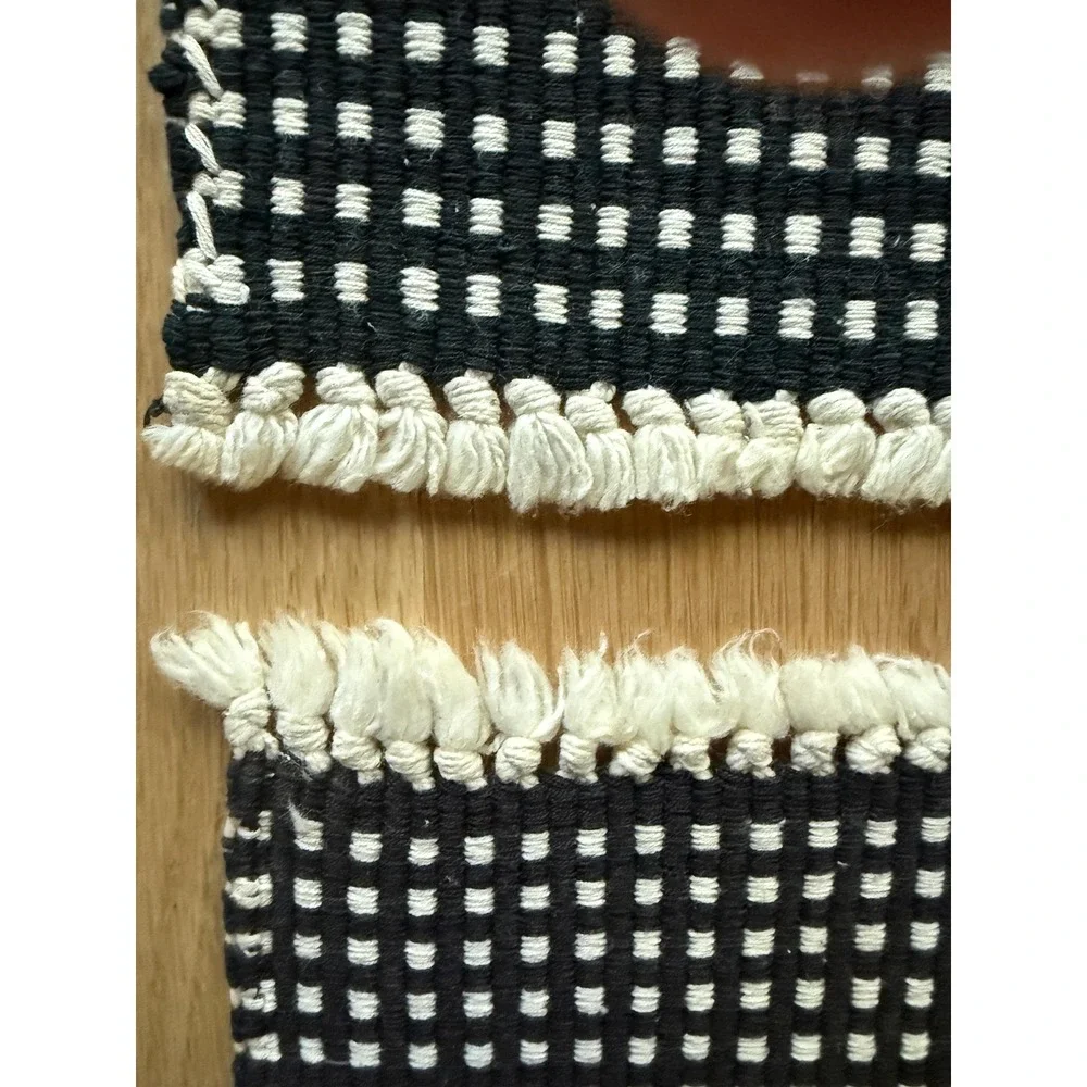 VTG 4 Dansk Ritva Puotila Woven Cotton Placemats black cream Scandi fringe 18x11